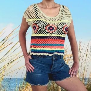 CHELSEA & VIOLET Retro Boho Crochet Top ~ Like New